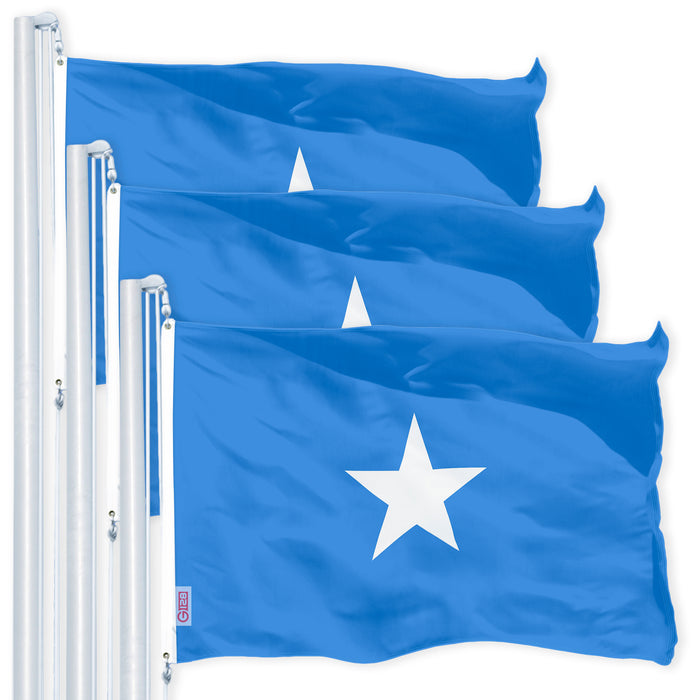 G128 3 Pack: Somalia (Somali) Flag | 3x5 feet | Printed 150D Indoor/Outdoor, Vibrant Colors, Brass Grommets, Quality Polyester, Much Thicker More Durable Than 100D 75D Polyester