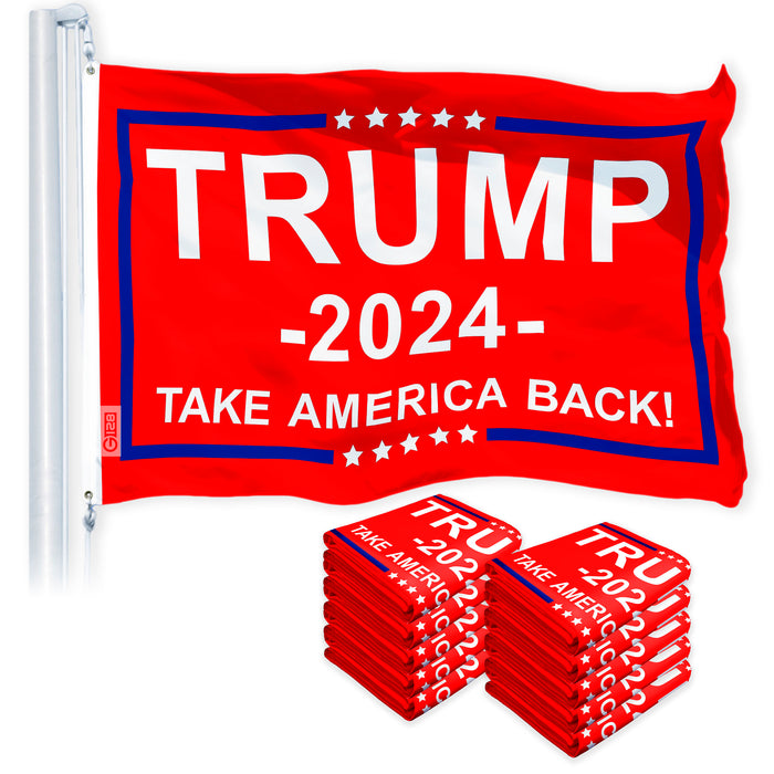 G128 10-Pack: Trump 2024 "Take America Back" Red Flag 3x5 FT 150D Polyester