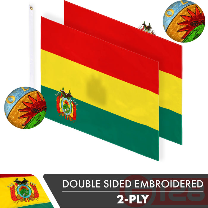 Bolivia Bolivian Flag 3x5 Ft 5-Pack Double-sided Embroidered Polyester By G128
