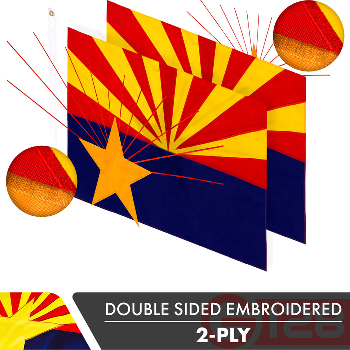 Arizona AZ State Flag 3x5 Ft 3-Pack Double-sided Embroidered Polyester By G128