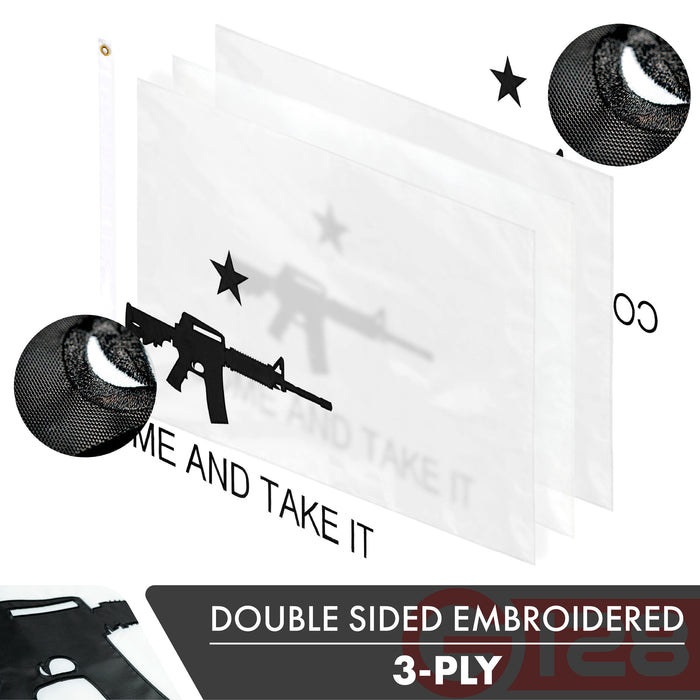 Come and Take It (Rifle) Flag 3x5 Ft 2-Pack Double-sided Embroidered Polyester By G128