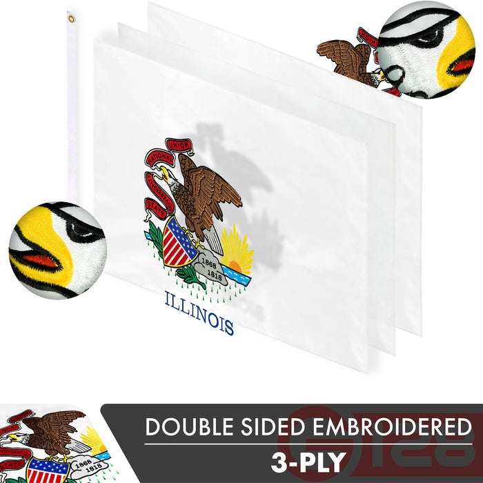Illinois IL State Flag 3x5 Ft 2-Pack Double-sided Embroidered Polyester By G128