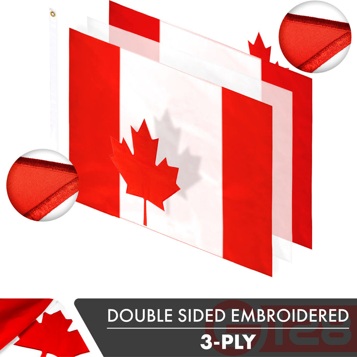 G128 10 Pack: Canada Canadian Flag | 2.5x4 Ft | Double ToughWeave Series Double Sided Embroidered 210D Polyester | Country Flag, Embroidered Design, Indoor/Outdoor, Brass Grommets, Heavy Duty, 3-ply
