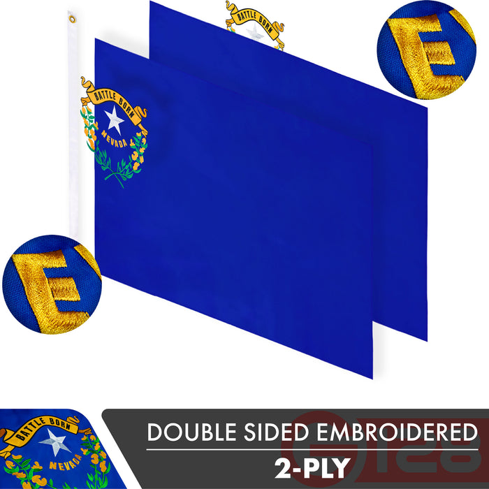 Nevada NV State Flag 3x5 Ft 2-Pack Double-sided Embroidered Polyester By G128