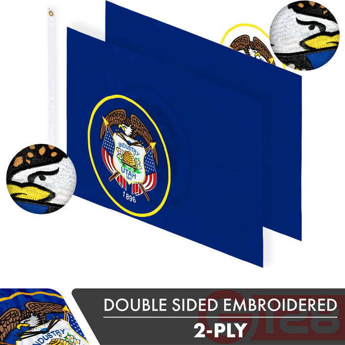 Utah UT State Flag 3x5 Ft 2-Pack Double-sided Embroidered Polyester By G128