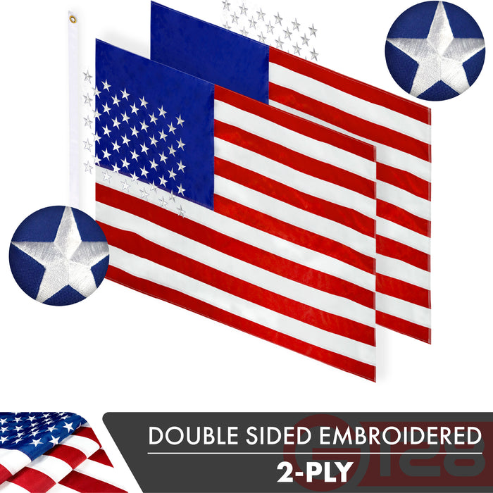 USA American Flag 3x5 Ft 2-Pack Double-sided Embroidered Polyester By G128