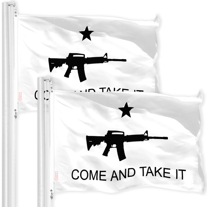 Come and Take It Rifle White Flag 3x5 Ft 2-Pack Printed 150D Polyester By G128