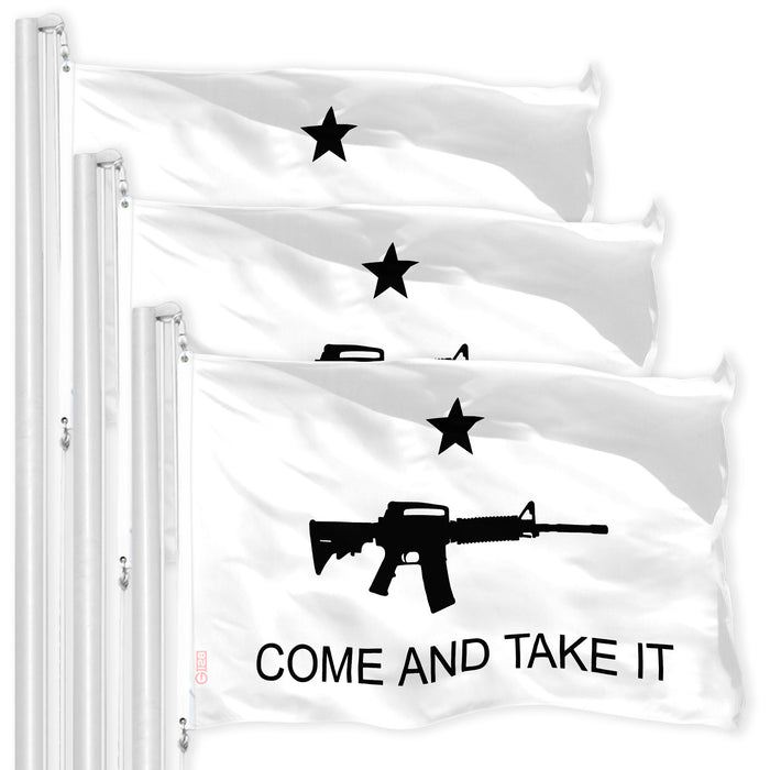 Come and Take It Rifle White Flag 3x5 Ft 3-Pack Printed 150D Polyester By G128
