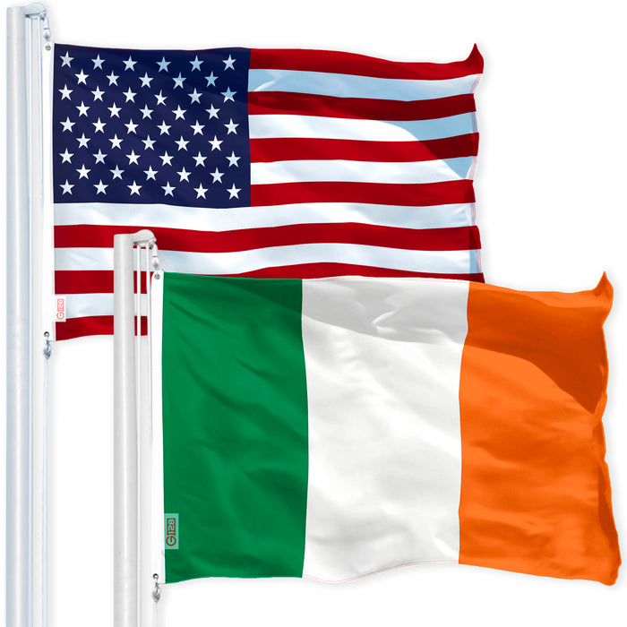 G128 Combo Pack: American USA Flag 2x3 Ft & Ireland Irish Flag  2x3 Ft | Both LiteWeave Pro Series Printed 150D Polyester, Brass Grommets