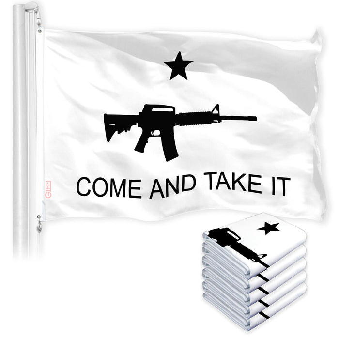 Come and Take It Rifle White Flag 3x5 Ft 5-Pack Printed 150D Polyester By G128