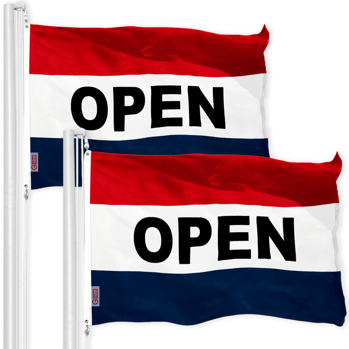 G128 2 Pack: Open Flag | 2x3 Ft | LiteWeave Pro Series Printed 150D Polyester | Commercial Business Flag, Vibrant Colors, Brass Grommets, Thicker and More Durable Than 100D 75D Polyester