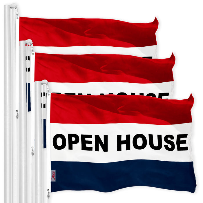 Open House Sign Flag 3x5 Ft 3-Pack Printed 150D Polyester By G128