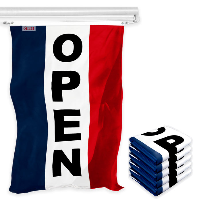 Open Vertical Sign Flag 3x5 Ft 5-Pack Printed 150D Polyester By G128