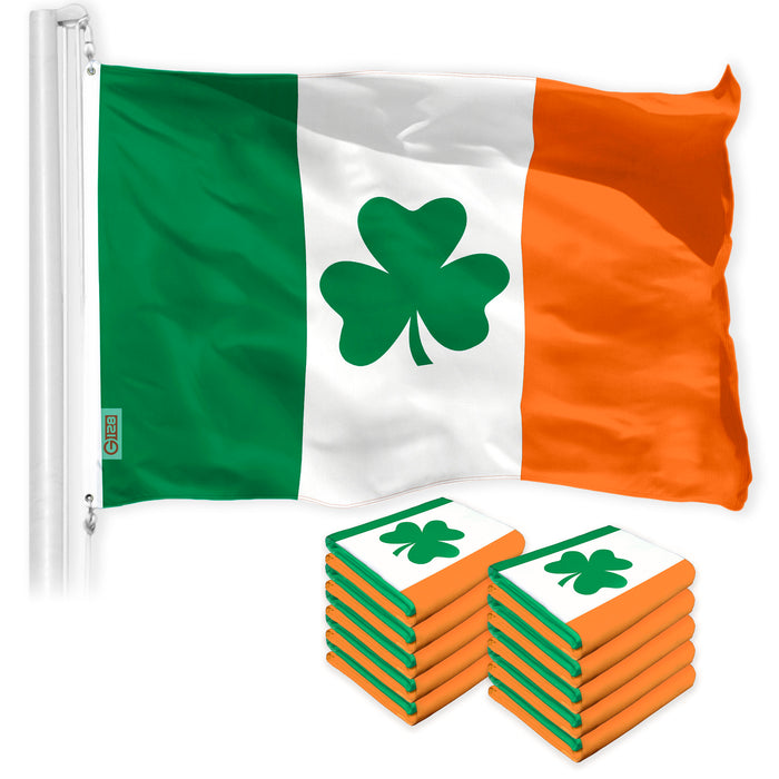 G128 10 Pack: Ireland Irish Shamrock Flag | 2x3 Ft | LiteWeave Pro Series Printed 150D Polyester | Indoor/Outdoor, Vibrant Colors, Brass Grommets