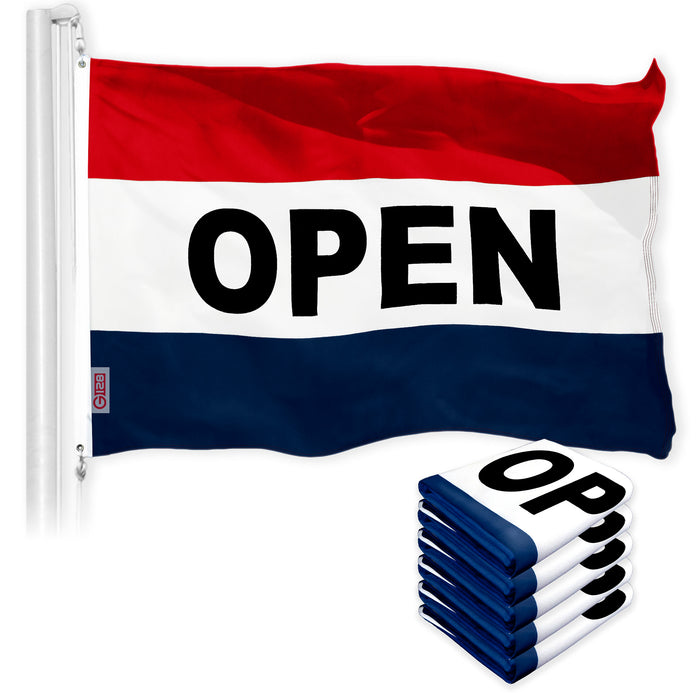G128 5 Pack: Open Flag | 4x6 Ft | LiteWeave Pro Series Printed 150D Poly | Commercial Business Flag, Indoor/Outdoor, Vibrant Colors, Brass Grommets, Thicker and More Durable Than 100D 75D Polyester