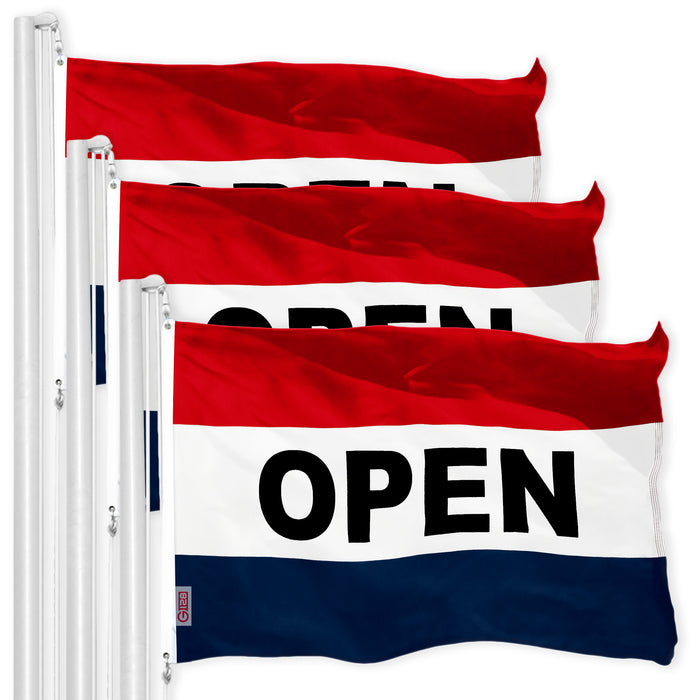 G128 3 Pack: Open Flag | 4x6 Ft | LiteWeave Pro Series Printed 150D Polyester | Commercial Business Flag, Vibrant Colors, Brass Grommets, Thicker and More Durable Than 100D 75D Polyester