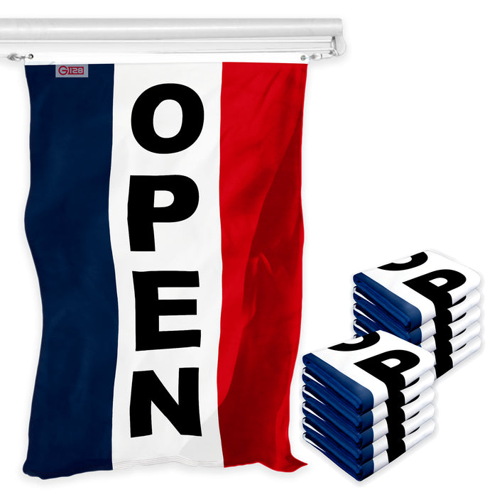 Open Vertical Sign Flag 3x5 Ft 10-Pack Printed 150D Polyester By G128