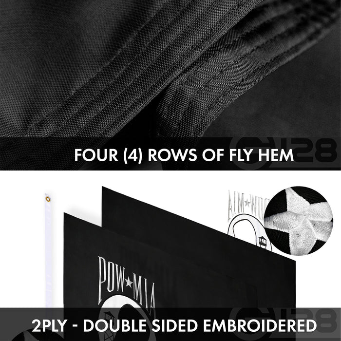 G128 Combo Pack: American USA Flag ToughWeave Series 2x3 Ft Single Sided & POW MIA Flag Double Sided 2x3 Ft Double ToughWeave Series | Both Embroidered Polyester, Brass Grommets