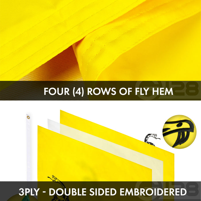 G128 Combo Pack: American USA Flag ToughWeave Series 2x3 Ft Single Sided & Gadsden Don't Tread On Me Flag Double Sided 2x3 Ft Double ToughWeave Series | Both Embroidered Polyester, Brass Grommets