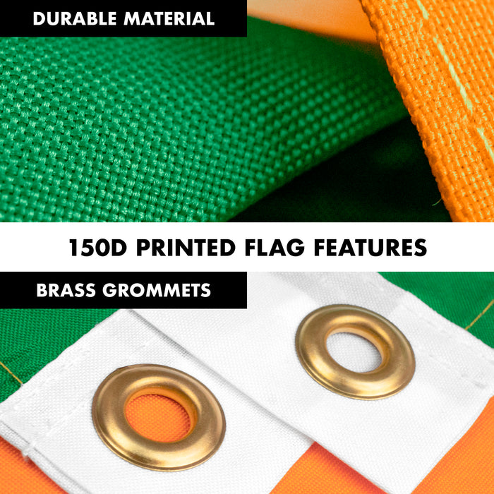 G128 Combo Pack: 5 Ft Tangle Free Aluminum Spinning Flagpole (White) & Ireland Irish Flag 2x3 Ft, LiteWeave Pro Series Printed 150D Polyester | Pole with Flag Included