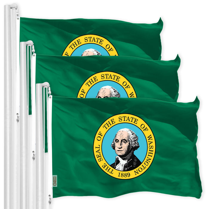 Washington WA State Flag 3x5 Ft 3-Pack 150D Printed Polyester By G128