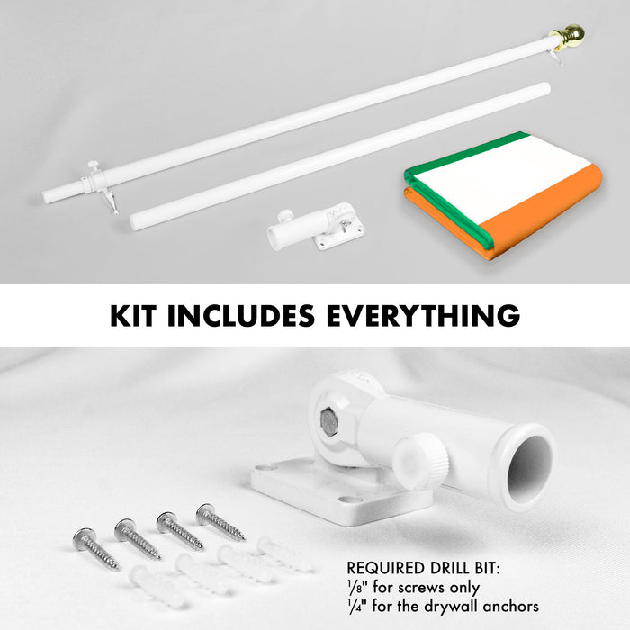 G128 Combo Pack: 5 Ft Tangle Free Aluminum Spinning Flagpole (White) & Ireland Irish Flag 2x3 Ft, LiteWeave Pro Series Printed 150D Polyester | Pole with Flag Included