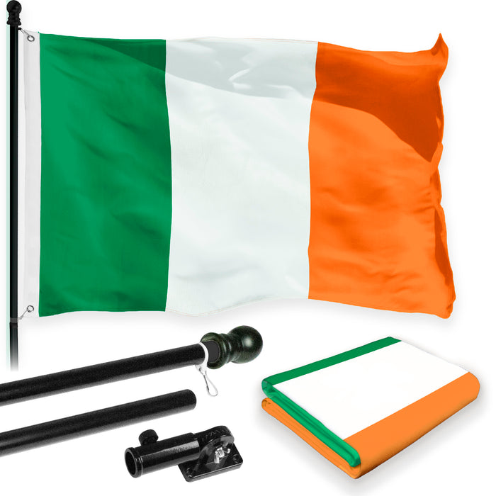G128 Combo Pack: 6 Feet Tangle Free Spinning Flagpole (Black) Ireland Irish Flag 3x5 ft Printed 150D Brass Grommets (Flag Included) Aluminum Flag Pole