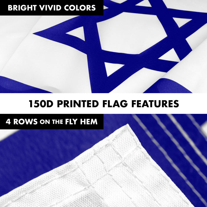 G128 Combo Pack: 6 Feet Tangle Free Spinning Flagpole (Black) Israel Israeli Flag 3x5 ft Printed 150D Brass Grommets (Flag Included) Aluminum Flag Pole