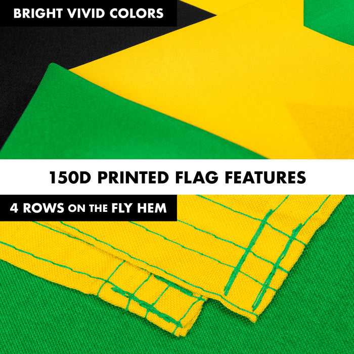 G128 Combo Pack: 6 Feet Tangle Free Spinning Flagpole (Silver) Jamaica Jamaican Flag 3x5 ft Printed 150D Brass Grommets (Flag Included) Aluminum Flag Pole