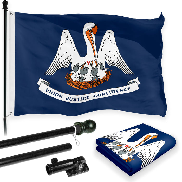 G128 Combo Pack: 6 Feet Tangle Free Spinning Flagpole (Black) Louisiana LA State Flag 3x5 ft Printed 150D Brass Grommets (Flag Included) Aluminum Flag Pole