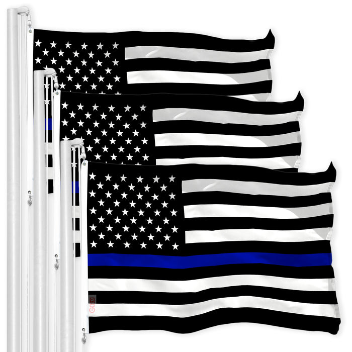 Thin Blue Line American Flag 3x5 Ft 3-Pack Printed 150D Polyester By G128