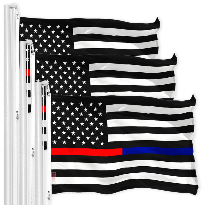 Thin Blue Line Thin Red Line Flag 3x5 Ft 3-Pack Printed 150D Polyester By G128