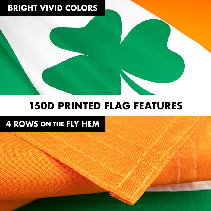 G128 Combo Pack: 5 Ft Tangle Free Aluminum Spinning Flagpole (Silver) & Ireland Irish Shamrock Flag 2x3 Ft, LiteWeave Pro Series Printed 150D Polyester | Pole with Flag Included