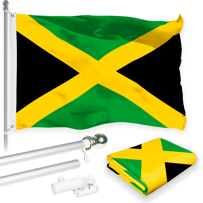 G128 Combo Pack: 6 Feet Tangle Free Spinning Flagpole (Silver) Jamaica Jamaican Flag 3x5 ft Printed 150D Brass Grommets (Flag Included) Aluminum Flag Pole