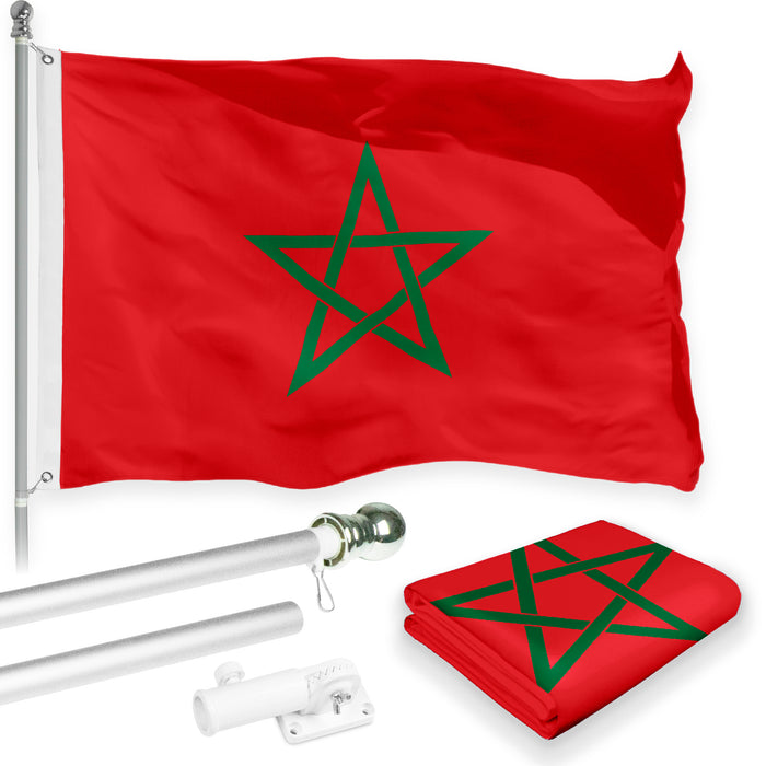 G128 Combo Pack: 6 Feet Tangle Free Spinning Flagpole (Silver) Morocco Moroccan Flag 3x5 ft Printed 150D Brass Grommets (Flag Included) Aluminum Flag Pole