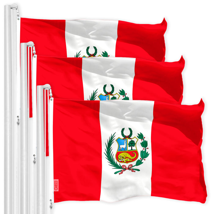 Peru Peruvian Flag 3x5 Ft 3-Pack 150D Printed Polyester By G128