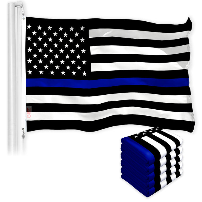 Thin Blue Line American Flag 3x5 Ft 5-Pack Printed 150D Polyester By G128