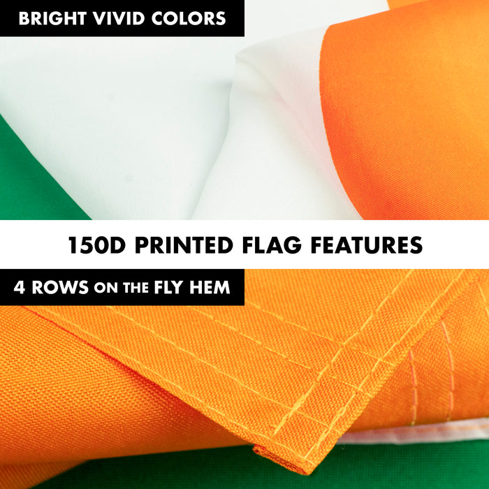 G128 Combo Pack: 5 Ft Tangle Free Aluminum Spinning Flagpole (White) & Ireland Irish Flag 2x3 Ft, LiteWeave Pro Series Printed 150D Polyester | Pole with Flag Included