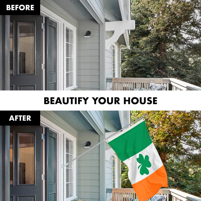 G128 Combo Pack: 5 Ft Tangle Free Aluminum Spinning Flagpole (Silver) & Ireland Irish Shamrock Flag 2x3 Ft, LiteWeave Pro Series Printed 150D Polyester | Pole with Flag Included