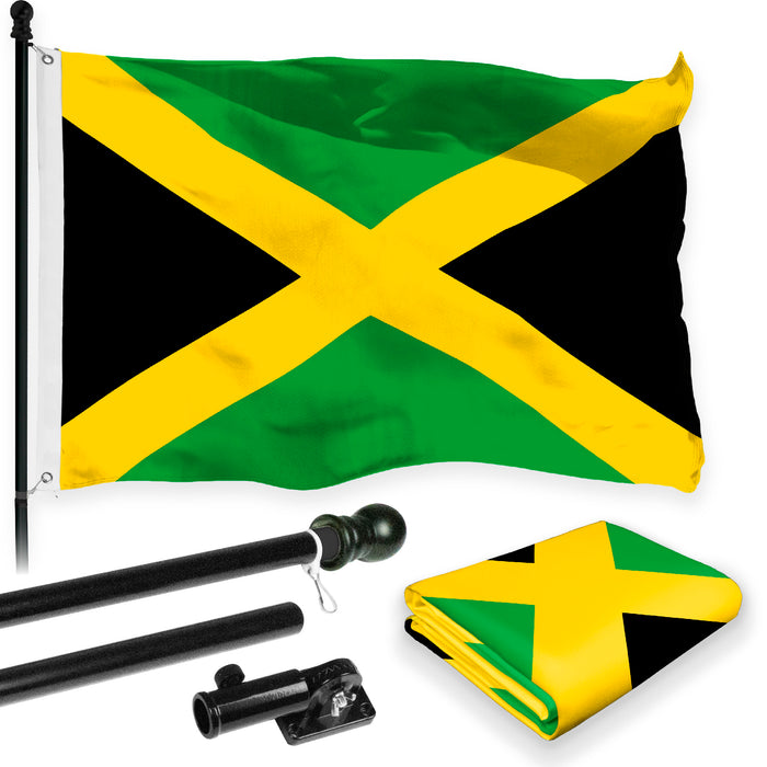 G128 Combo Pack: 6 Feet Tangle Free Spinning Flagpole (Black) Jamaica Jamaican Flag 3x5 ft Printed 150D Brass Grommets (Flag Included) Aluminum Flag Pole