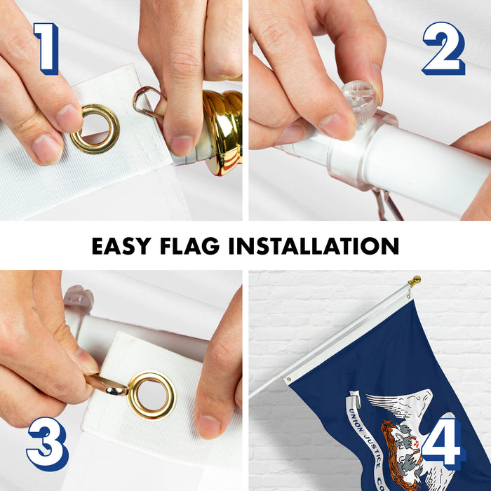 G128 Combo Pack: 6 Feet Tangle Free Spinning Flagpole (White) Louisiana LA State Flag 3x5 ft Printed 150D Brass Grommets (Flag Included) Aluminum Flag Pole