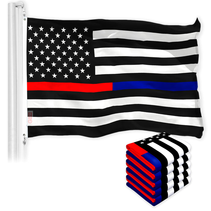 Thin Blue Line Thin Red Line Flag 3x5 Ft 5-Pack Printed 150D Polyester By G128