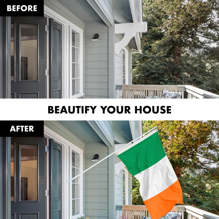 G128 Combo Pack: 5 Ft Tangle Free Aluminum Spinning Flagpole (White) & Ireland Irish Flag 2x3 Ft, LiteWeave Pro Series Printed 150D Polyester | Pole with Flag Included