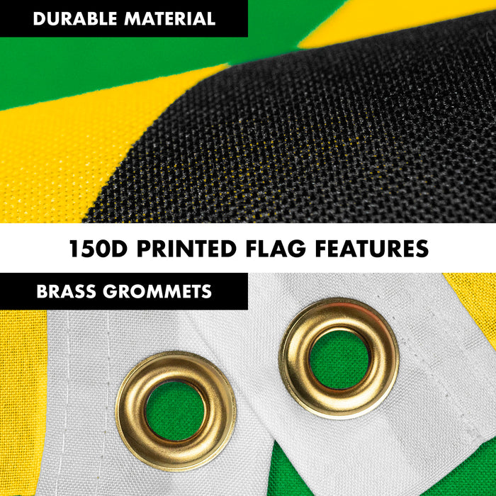 G128 Combo Pack: 6 Feet Tangle Free Spinning Flagpole (Black) Jamaica Jamaican Flag 3x5 ft Printed 150D Brass Grommets (Flag Included) Aluminum Flag Pole