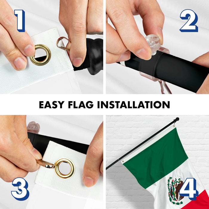 G128 Combo Pack: 6 Feet Tangle Free Spinning Flagpole (Black) Mexico Mexican Flag 3x5 ft Printed 150D Brass Grommets (Flag Included) Aluminum Flag Pole