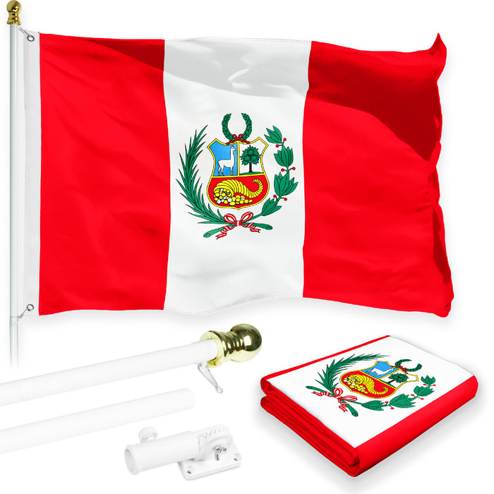 G128 Combo Pack: 6 Feet Tangle Free Spinning Flagpole (White) Peru Peruvian Flag 3x5 ft Printed 150D Brass Grommets (Flag Included) Aluminum Flag Pole