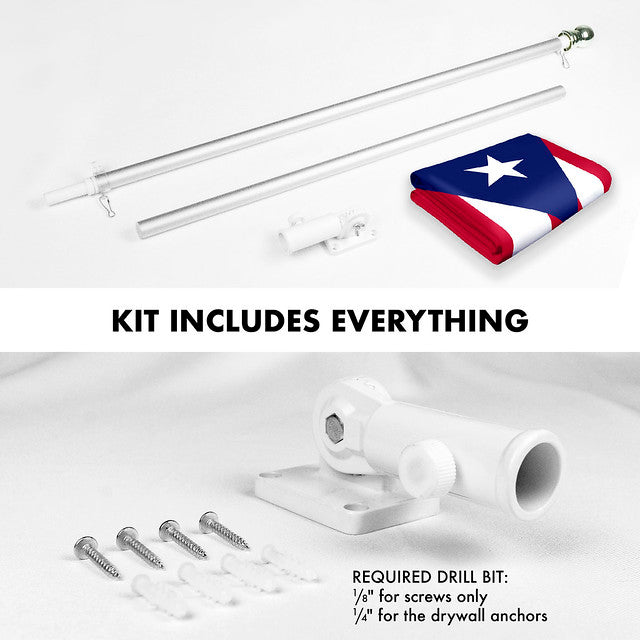 G128 Combo Pack: 6 Feet Tangle Free Spinning Flagpole (Silver) Puerto Rico Puerto Rican Flag 3x5 ft Printed 150D Brass Grommets (Flag Included) Aluminum Flag Pole