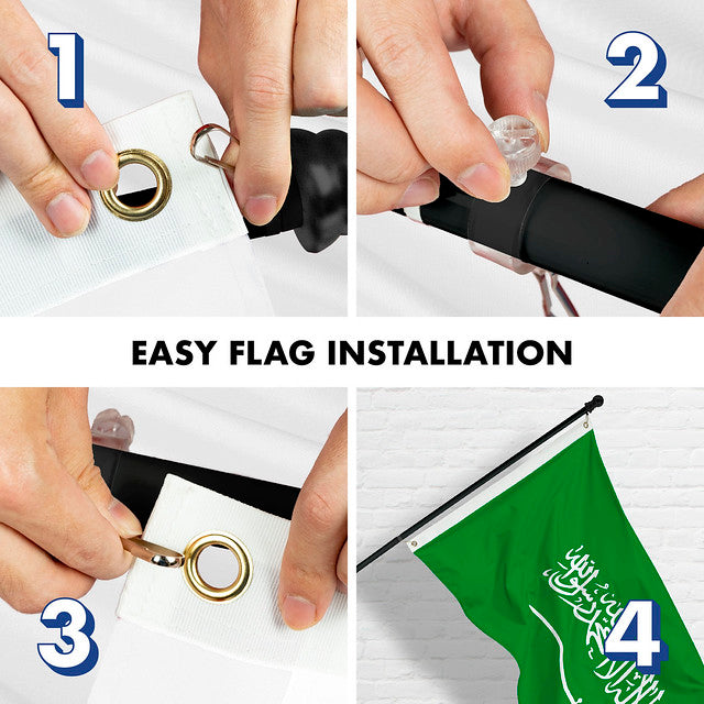 G128 Combo Pack: 6 Feet Tangle Free Spinning Flagpole (Black) Saudi Arabia Saudi Arabian Flag 3x5 ft Printed 150D Brass Grommets (Flag Included) Aluminum Flag Pole