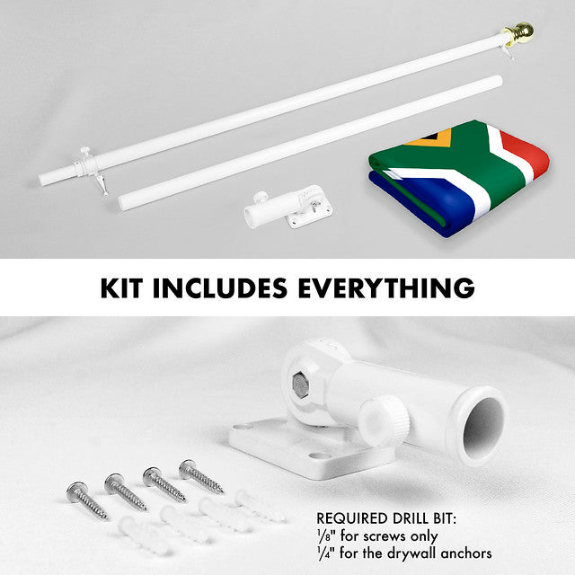 G128 Combo Pack: 6 Feet Tangle Free Spinning Flagpole (White) South Africa South African Flag 3x5 ft Printed 150D Brass Grommets (Flag Included) Aluminum Flag Pole