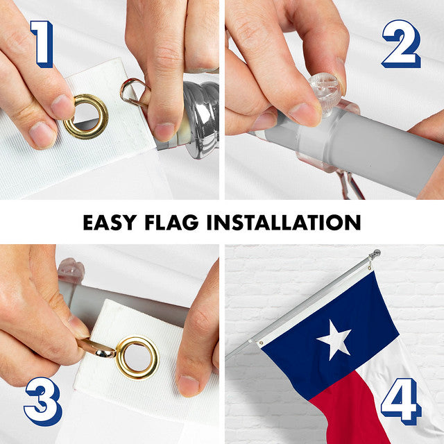 G128 Combo Pack: 6 Feet Tangle Free Spinning Flagpole (Silver) Texas TX State Flag 3x5 ft Printed 150D Brass Grommets (Flag Included) Aluminum Flag Pole